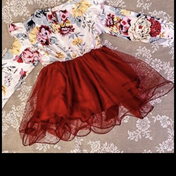 Burgundy Fall Long Sleeve Thanksgiving Dress Girl Outfit Clothes Dress - Picture 10 of 11